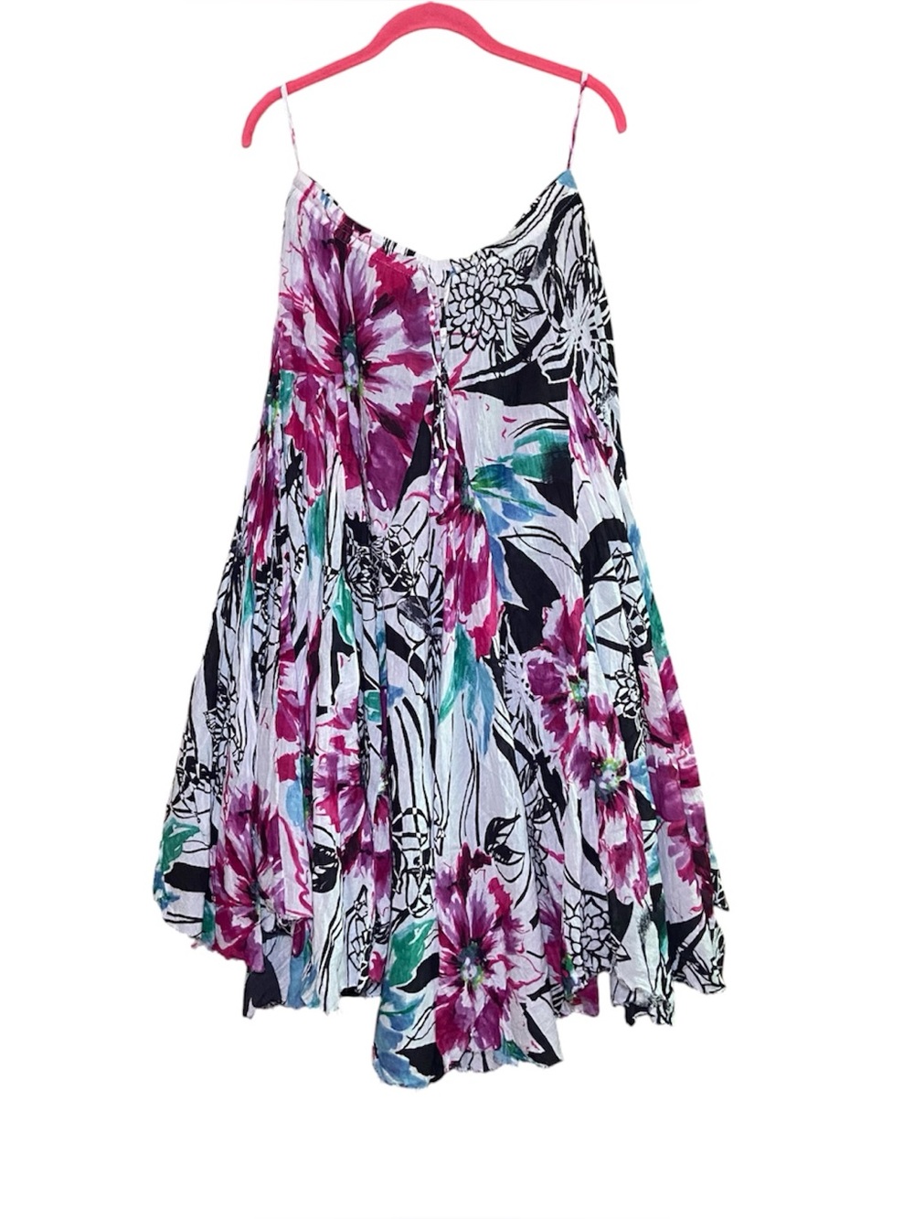 Boho Floral Crinkle Maxi Skirt Oversized Handkerchief Hem Festival